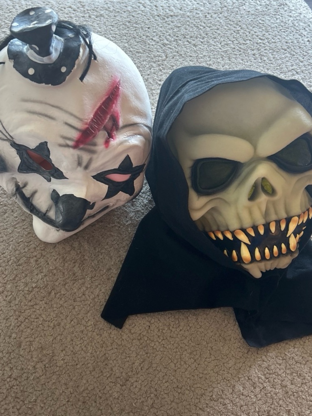 Scary Skull & Creepy Clown Kids Costume Mask Set - Black & White